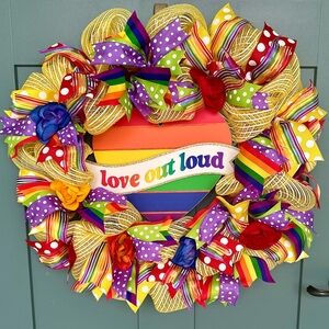Rainbow Heart Pride Handmade Wreath and Sign Valentine’s & Wedding Decor